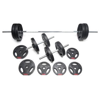 image of Body Power 42kg Tri-Grip Vinyl Weight Set with 2 Piece Bar
