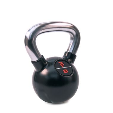 image of Body Power 8kg Black Rubber Coated Kettlebell with Chrome Handle