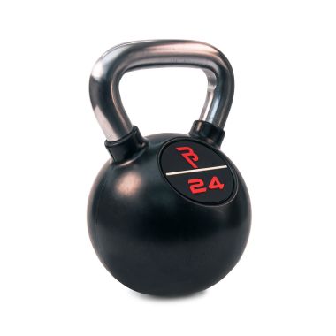 image of Body Power 24kg Black Rubber Coated Kettlebell with Chrome Handle