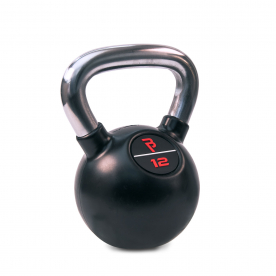 Body Power 12kg Black Rubber Coated Kettlebell with Chrome Handle