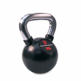 Body Power 16kg Black Rubber Coated Kettlebell with Chrome Handle