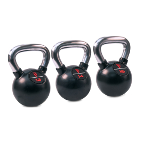 Body Power Premium Black Rubber Coated Kettlebells with Chrome Handle Set (12kg, 14kg, 16kg)