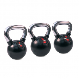 Body Power Premium Black Rubber Coated Kettlebells with Chrome Handle Set (8kg, 12kg, 16kg)