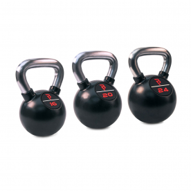 Body Power Premium Black Rubber Coated Kettlebells with Chrome Handle Set (16kg, 20kg, 24kg)