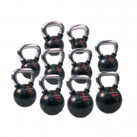 Body Power Premium Black Rubber Coated Kettlebells with Chrome Handle Complete Set (4-24kg)