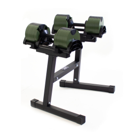 NÜOBELL 2-32Kg Dumbbells (x2) - Green / Black with Dumbbell Stand