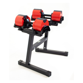NÜOBELL 2-32Kg Dumbbells (x2) - Red / Black with Dumbbell Stand