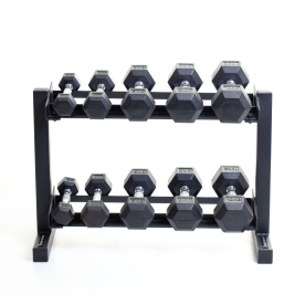 Body Power 32" Dumbbell Rack and Rubber Hex Set - 2 to 10kg