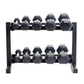 Body Power 32" Dumbbell Rack and Rubber Hex Set - 2.5 to 12.5kg