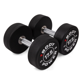 Body Power 17.5kg Pro Round Rubber Dumbbells (x2)