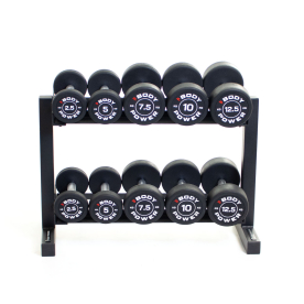 Body Power Pro Round Rubber Dumbbell Set - 2.5kg to 12.5kg & 2-Tier 32in Rack
