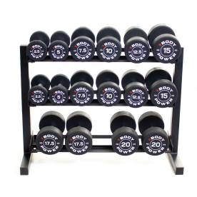 Body Power Pro Round Rubber Dumbbell Set - 2.5kg to 20kg & 3-Tier 40in Rack