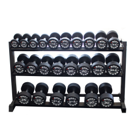 Body Power Pro Round Rubber Dumbbell Set - 2.5kg to 30kg & 3-Tier 62in Rack