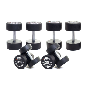 Body Power Pro Round Rubber Dumbbell Set - 22.5kg to 30kg (4 Pairs)