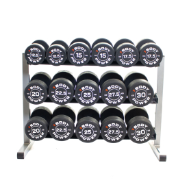 Body-Solid 3 Tier Rack & 12.5-30kg Body Power Pro Round Rubber Dumbbell Set