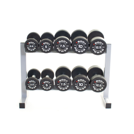 Body Power Pro Round Rubber Dumbbell Set - 2.5kg to 12.5kg & 2-Tier 32in Rack