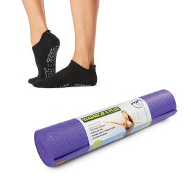 Yoga-Mad Purple Warrior 11 6mm Yoga Mat Plus (1x Pair of Small Tavi Savvy Grip Socks in Ebony Included)