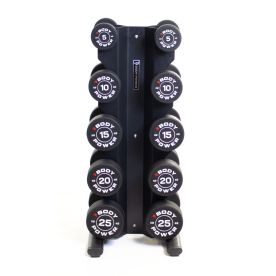 Body Power Pro Round Rubber Dumbbell Set - 5kg to 25kg & 5-Pair X-Series Rack