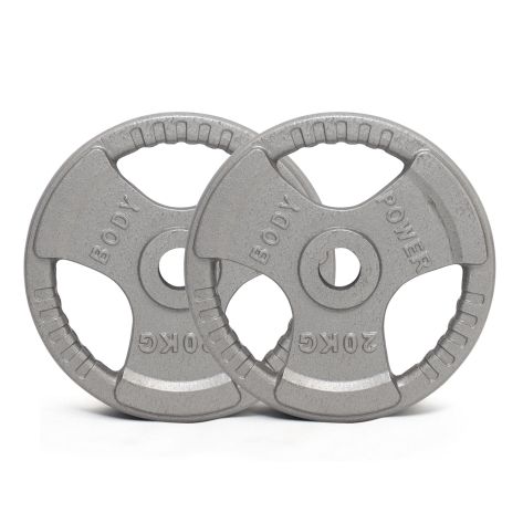 Body Power 20Kg Tri Grip Cast Iron Olympic Weight Plates (x2)