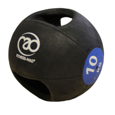 image of Fitness-MAD 10kg Double Grip Medicine Ball - Black/Dark Blue