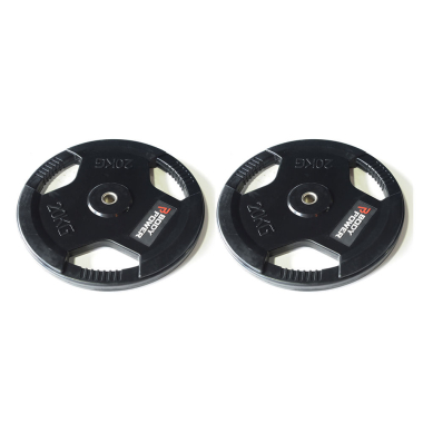 image of Body Power 20Kg Rubber Encased Tri Grip Standard Weight Plates (x2)