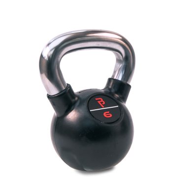 image of Body Power 6kg Black Rubber Coated Kettlebell with Chrome Handle