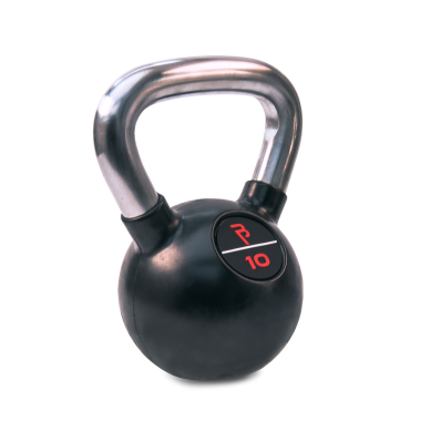 image of Body Power 10kg Black Rubber Coated Kettlebell with Chrome Handle