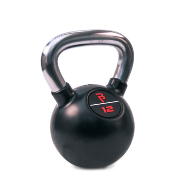 image of Body Power 12kg Black Rubber Coated Kettlebell with Chrome Handle