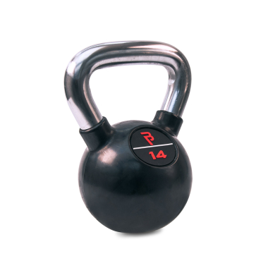 image of Body Power 14kg Black Rubber Coated Kettlebell with Chrome Handle