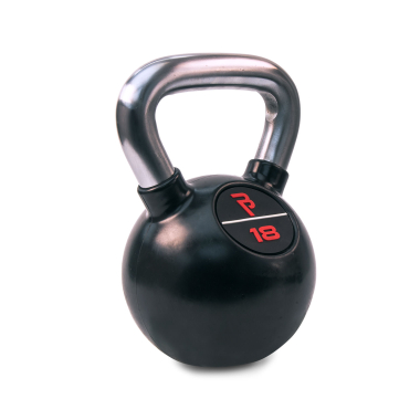 image of Body Power 18kg Black Rubber Coated Kettlebell with Chrome Handle