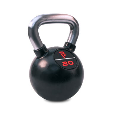 image of Body Power 20kg Black Rubber Coated Kettlebell with Chrome Handle