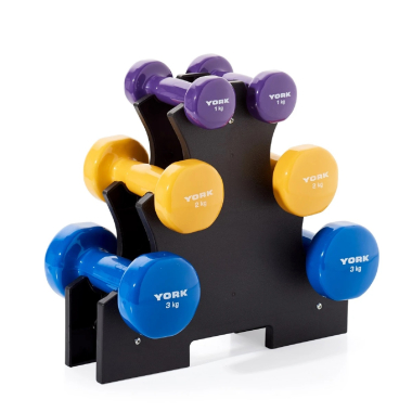 image of York 12kg Vinyl Dipped Dumbbell Set with Stand