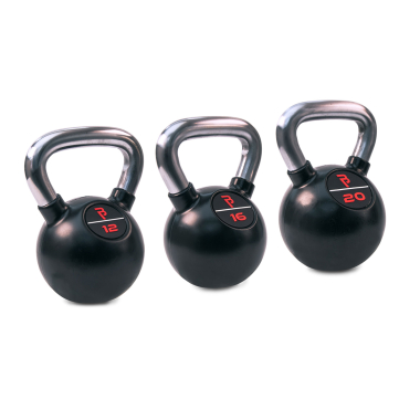 image of Body Power Premium Black Rubber Coated Kettlebells with Chrome Handle Set (12kg, 16kg, 20kg)