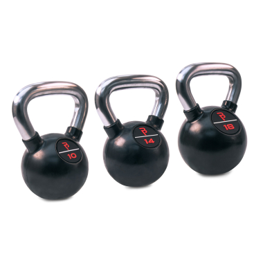 image of Body Power Premium Black Rubber Coated Kettlebells with Chrome Handle Set (10kg, 14kg, 18kg)