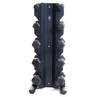 image of Body Power 5 Pair X-Series Rack and Rubber Hex Dumbbell Set - 2 to 10kg