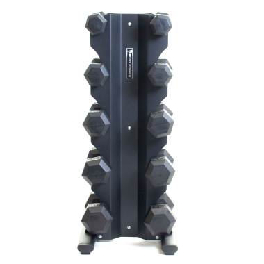 image of Body Power 5 Pair X-Series Rack and Rubber Hex Dumbbell Set - 5 to 15kg