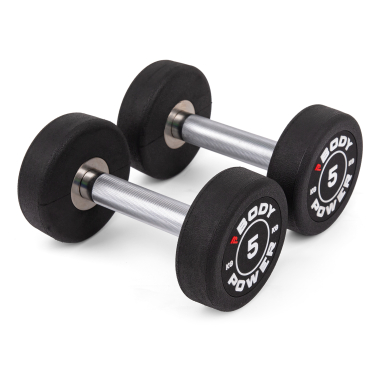 image of Body Power 5kg Pro Round Rubber Dumbbells (x2)