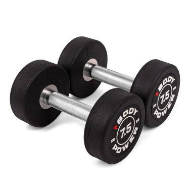 image of Body Power 7.5kg Pro Round Rubber Dumbbells (x2)