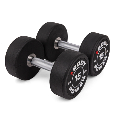 image of Body Power 15kg Pro Round Rubber Dumbbells (x2)