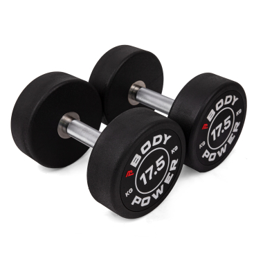 image of Body Power 17.5kg Pro Round Rubber Dumbbells (x2)