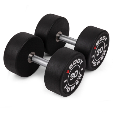 image of Body Power 30kg Pro Round Rubber Dumbbells (x2)