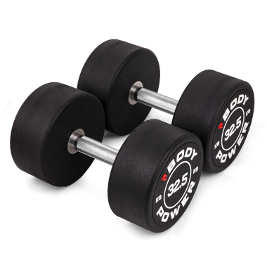 image of Body Power 32.5kg Pro Round Rubber Dumbbells (x2)