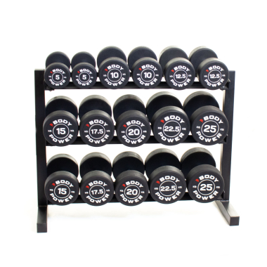image of Body Power Pro Round Rubber Dumbbell Set - 5kg to 25kg & 3-Tier 40in Rack