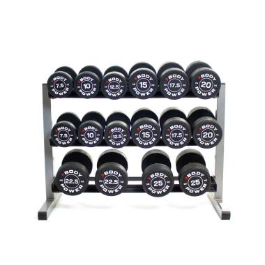 image of Body-Solid 3 Tier Rack & 7.5-25kg Body Power Pro Round Rubber Dumbbell Set