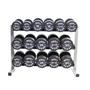 image of Body-Solid 3 Tier Rack & 12.5-30kg Body Power Pro Round Rubber Dumbbell Set