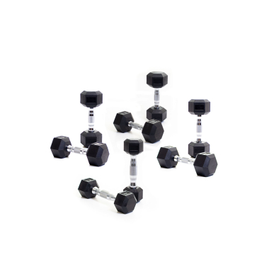 image of Body Power Rubber Hex Dumbbell Set - 2kg, 4kg, 6kg & 8kg