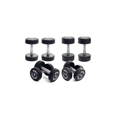 image of Body Power Pro Round Rubber Dumbbell Set - 5kg, 7.5kg, 10kg, & 12.5kg
