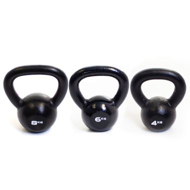 image of Body Power 4kg, 6kg & 8kg Cast Iron Kettlebell Set